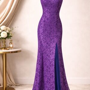 Elegant Purple Lace Evening Gown